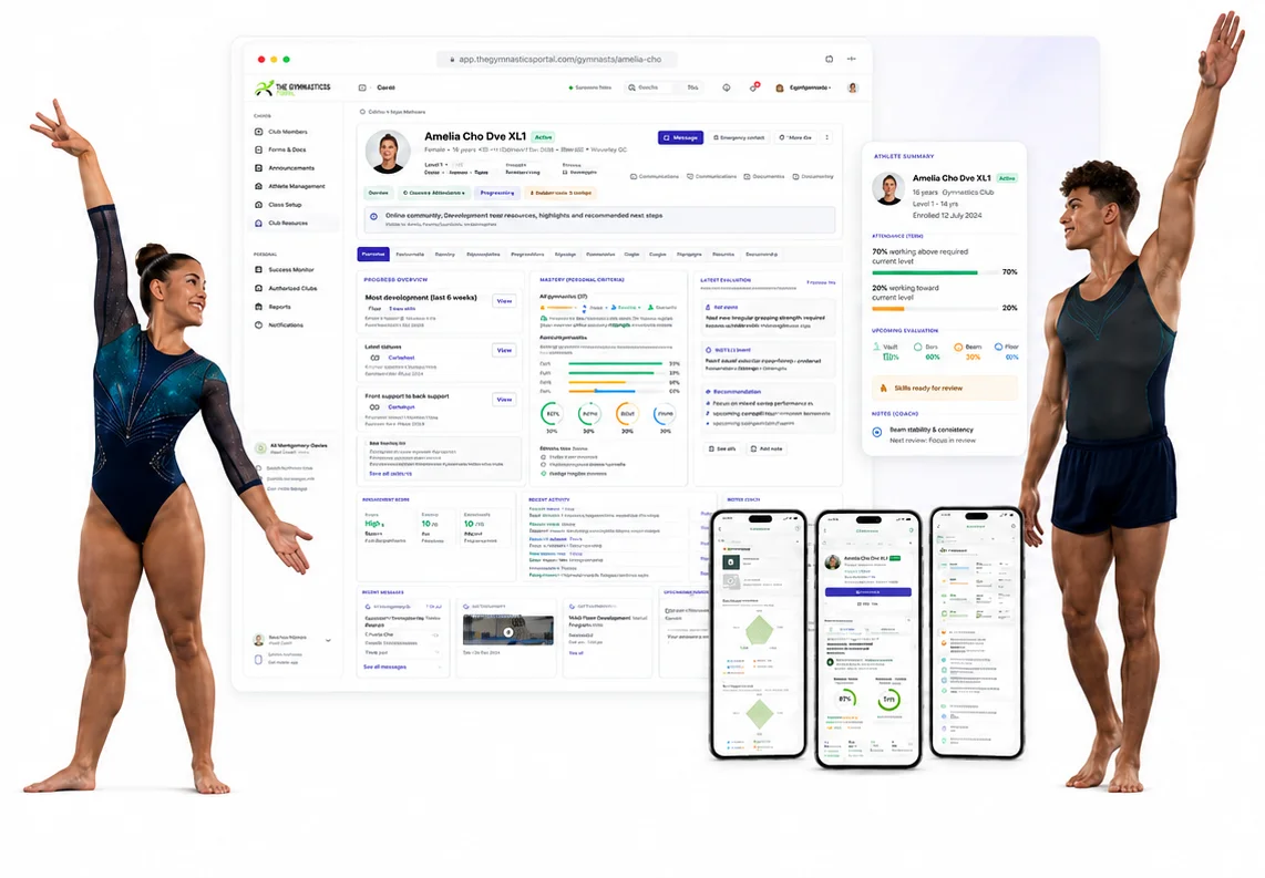 The Gymnast Portal sign-in and dashboard preview